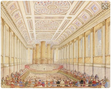 Image: Interior of Birmingham Town Hall with massive organ