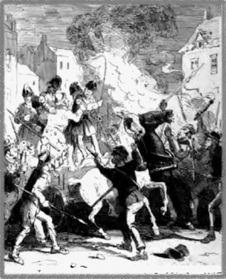 Rioters attack the firemen during the Birmingham Riots 15 July 1839