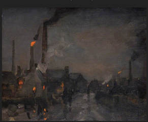 Image: Black Country at Night shows the flaming smoke stacks of iron foundries.