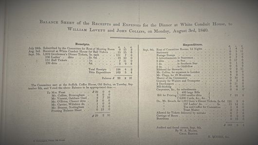 Image: Report & Accounts for dinner in honour of William Lovett & John Collins 1840